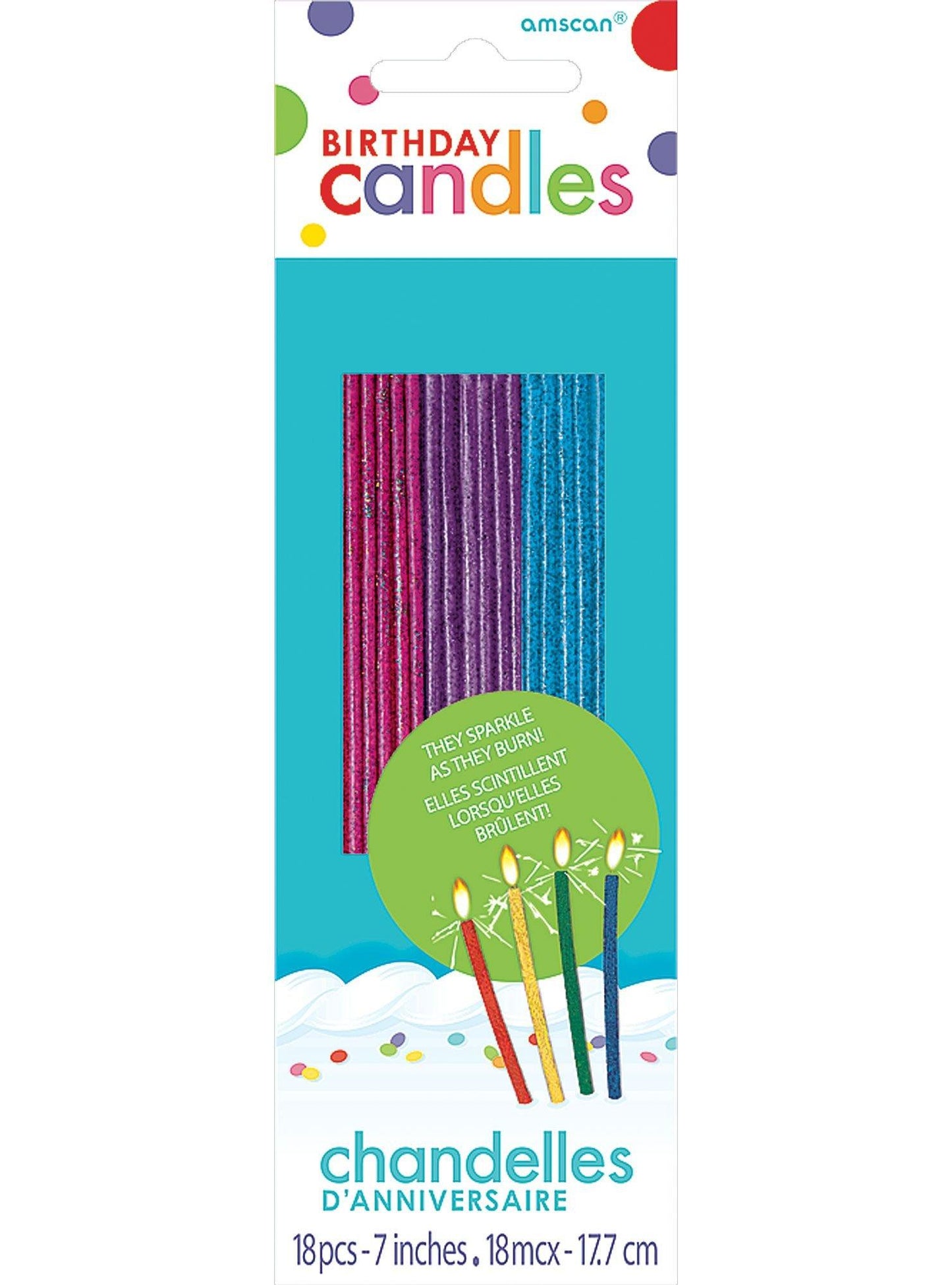 master-Tall Multicolor Sparkler Birthday Candles 18ct-C4394