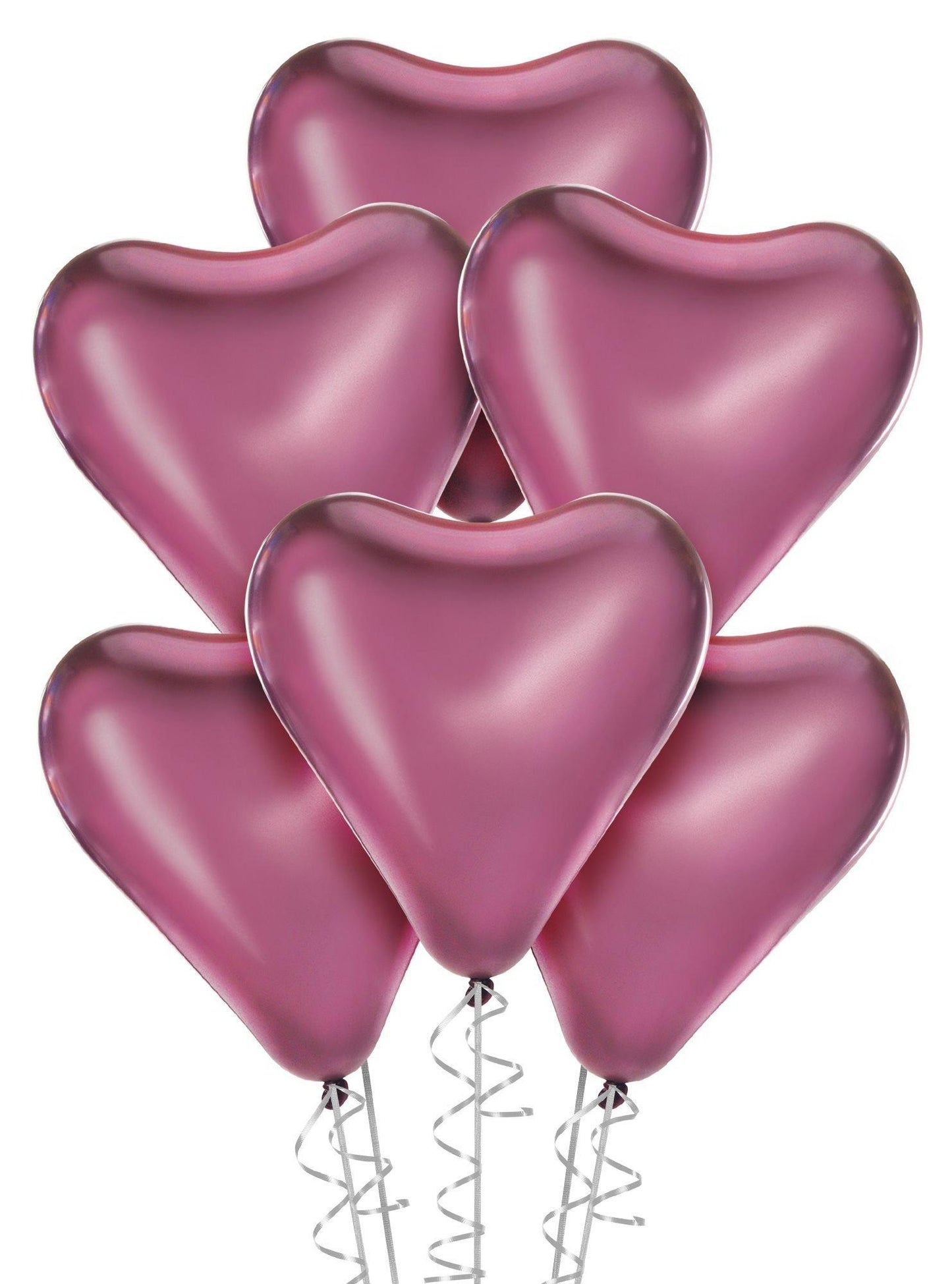 variant-6ct, 12in, Flamingo Metallic Chrome Satin Luxe Latex Heart Balloons-909879