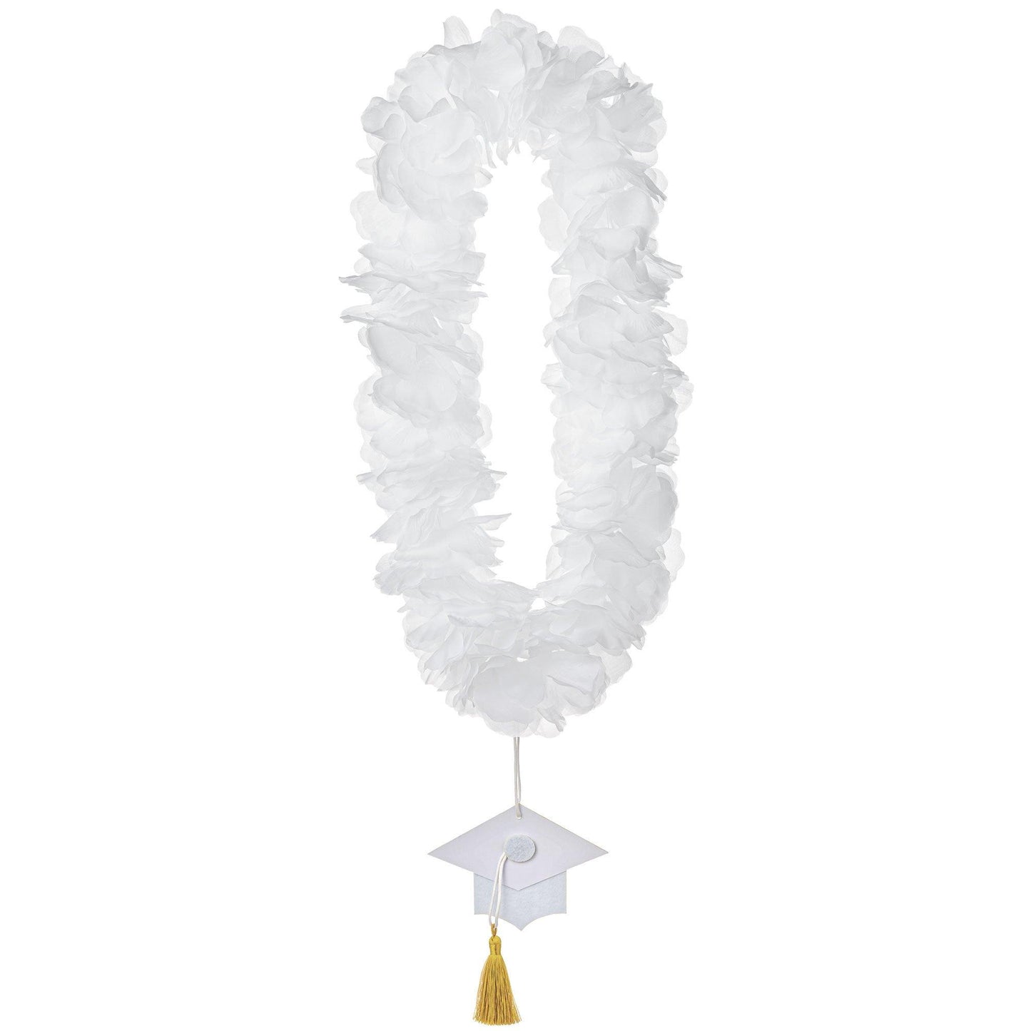 variant-White Fabric Lei with Graduation Cap Pendant, 20in-953651