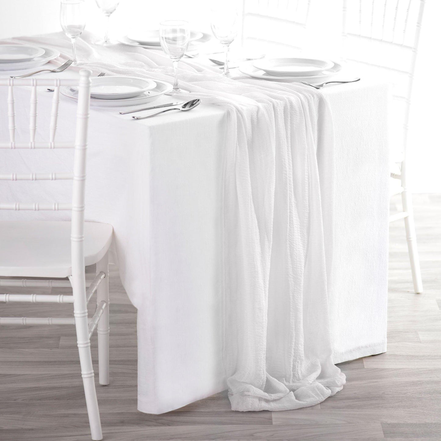 variant-White Gauze Fabric Table Runner, 10ft-954688