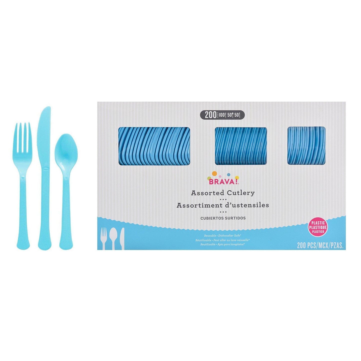 variant-Caribbean Blue Plastic Cutlery Set for 50 Guests, 200ct-972188