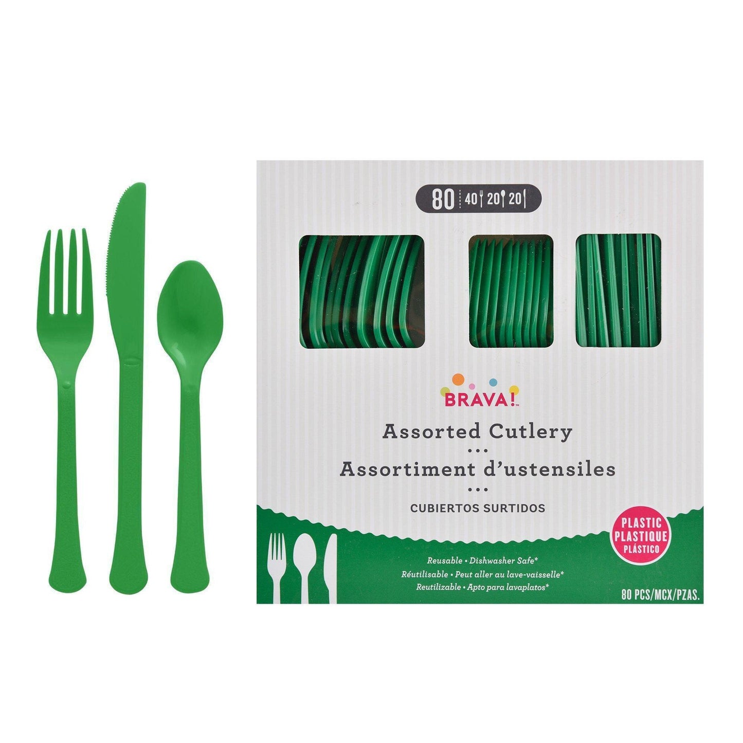 variant-Festive Green Plastic Cutlery Set for 20 Guests, 80ct-972155
