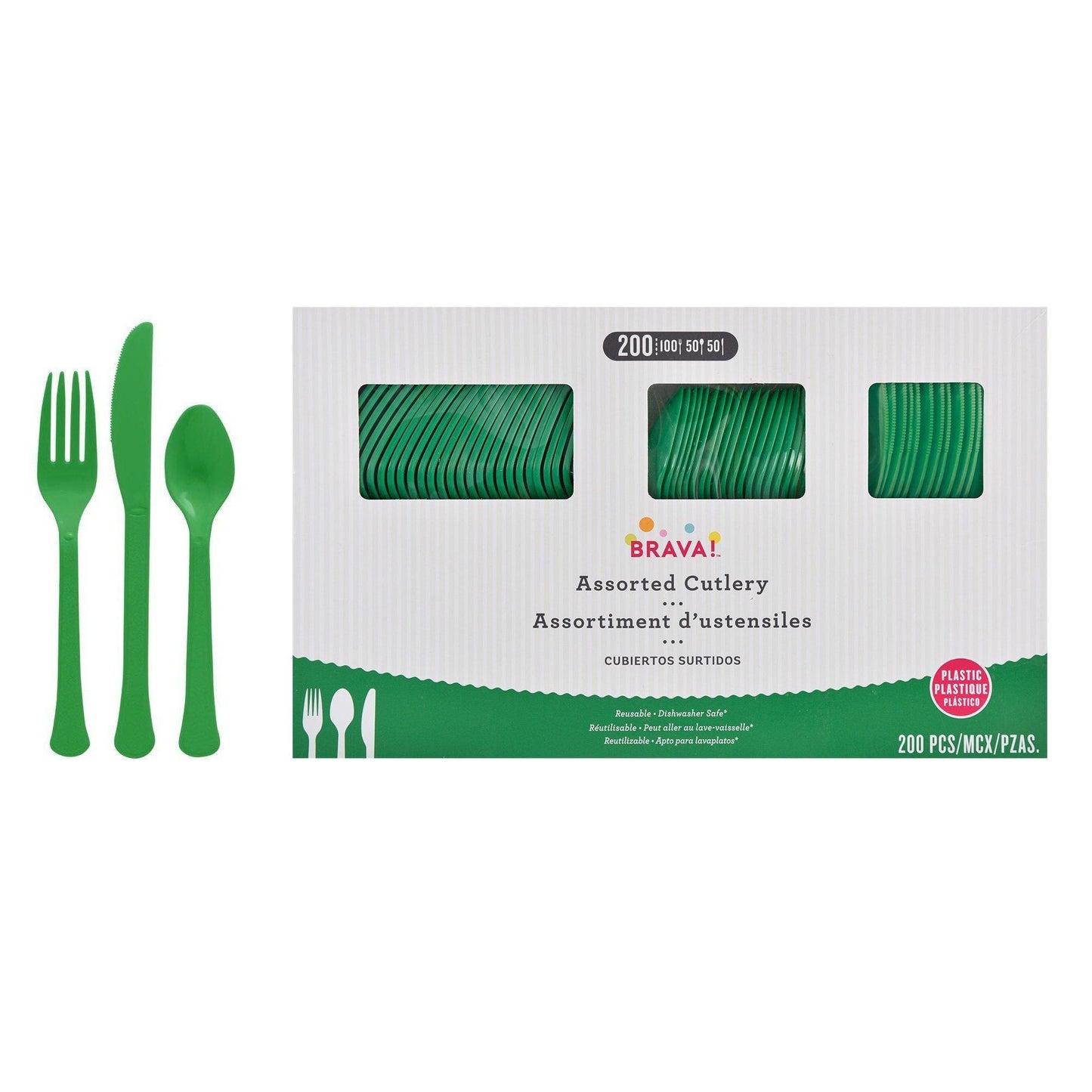 variant-Festive Green Plastic Cutlery Set for 50 Guests, 200ct-972172