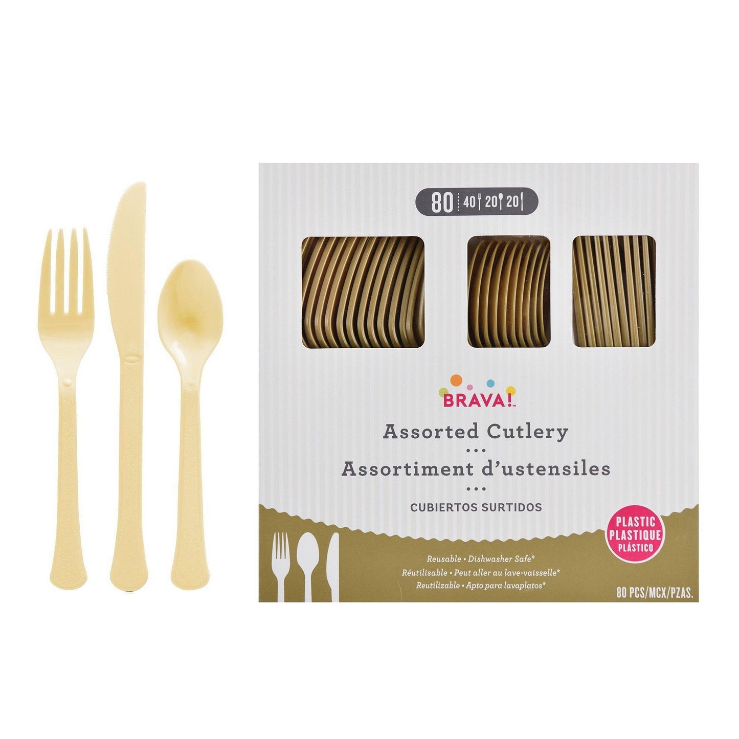 variant-Gold Plastic Cutlery Set for 20 Guests, 80ct-972167