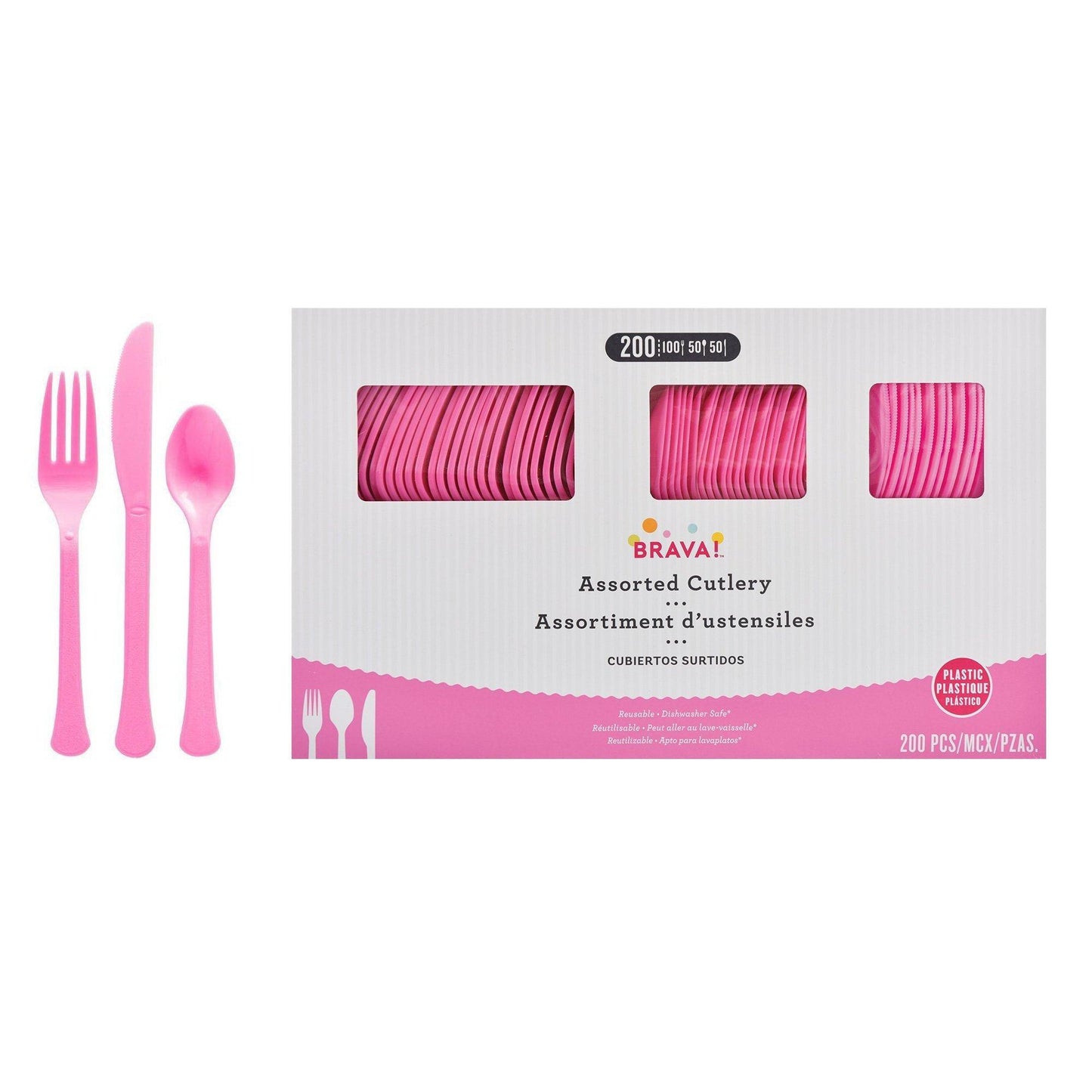 variant-Bright Pink Plastic Cutlery Set for 50 Guests, 200ct-972178