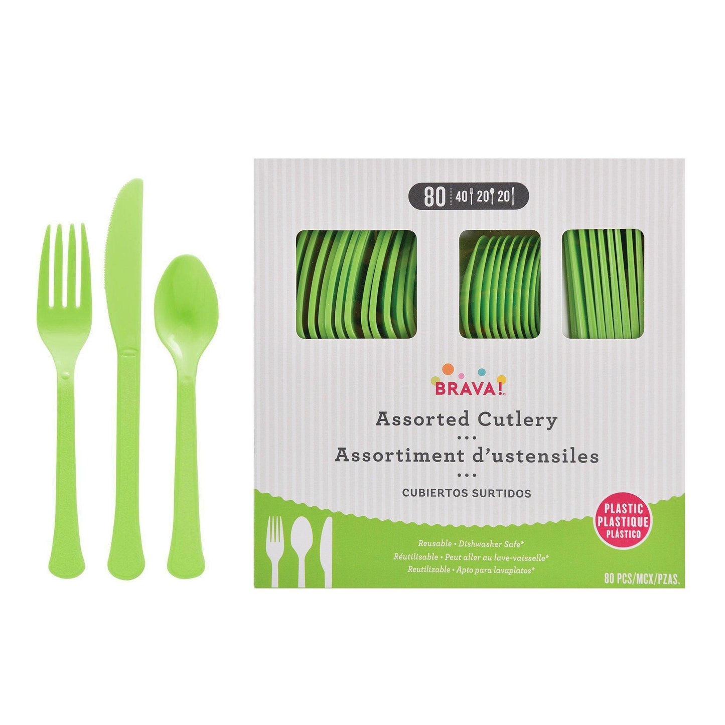 variant-Kiwi Green Plastic Cutlery Set for 20 Guests, 80ct-972170