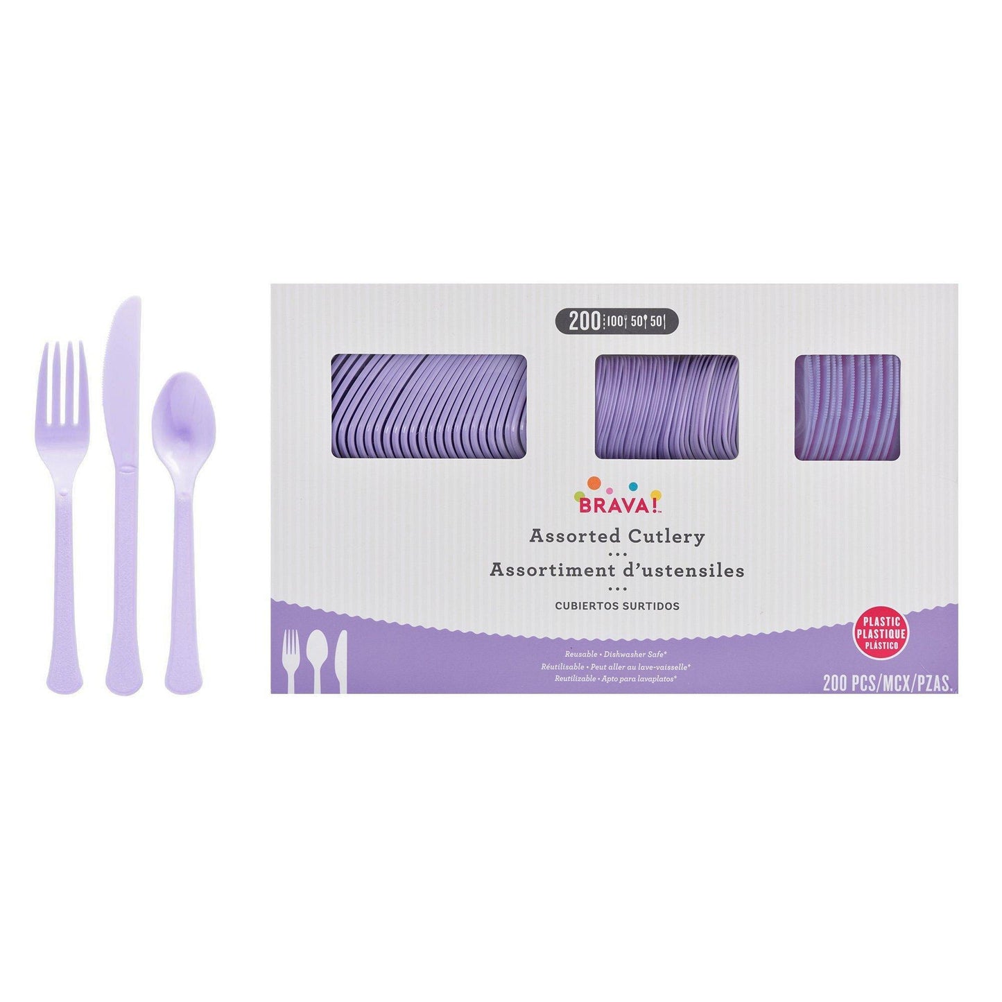 variant-Lavender Plastic Cutlery Set for 50 Guests, 200ct-972173
