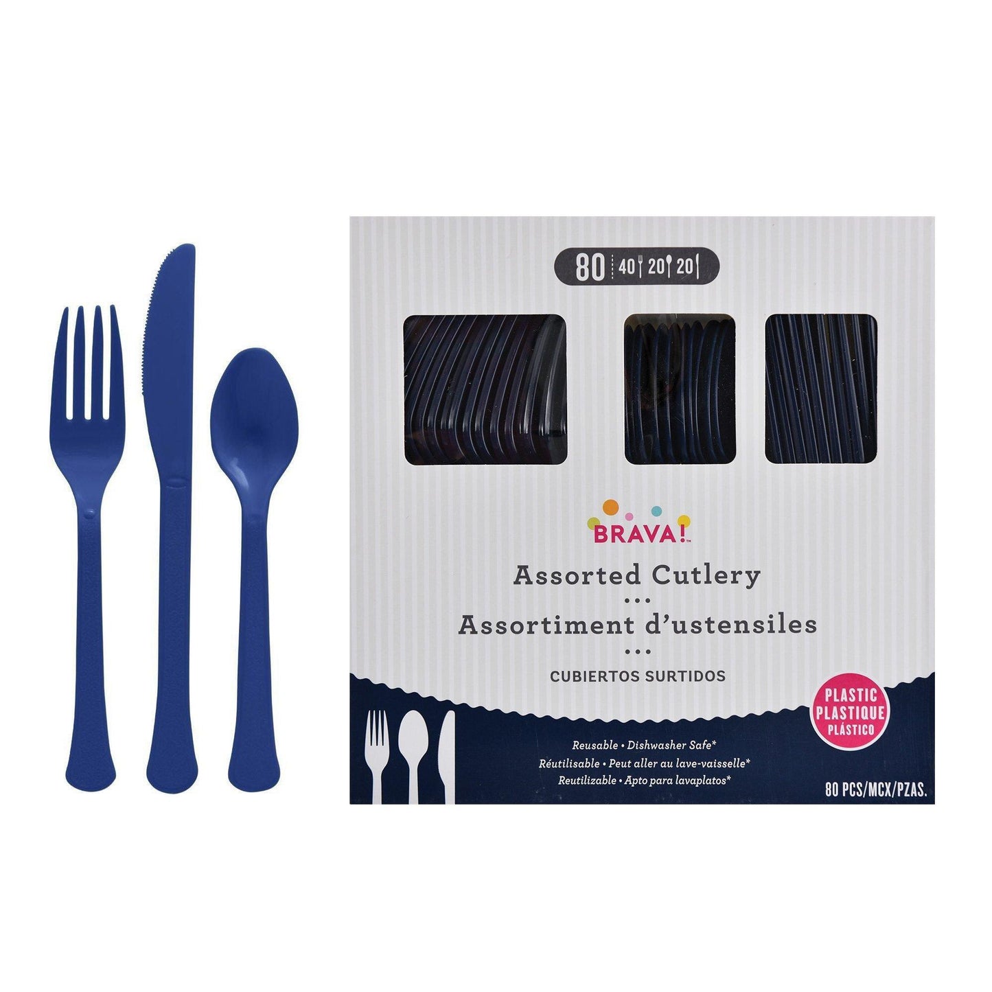 variant-True Navy Blue Plastic Cutlery Set for 20 Guests, 80ct-972168