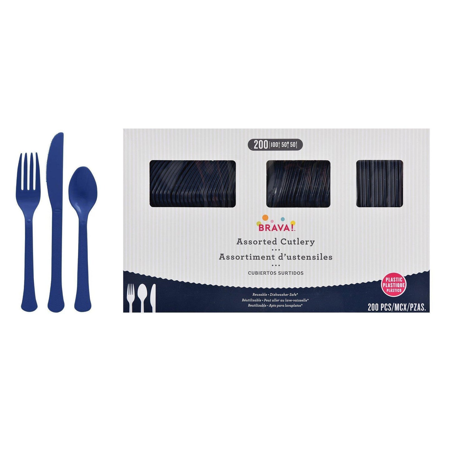 variant-True Navy Blue Plastic Cutlery Set for 50 Guests, 200ct-972185