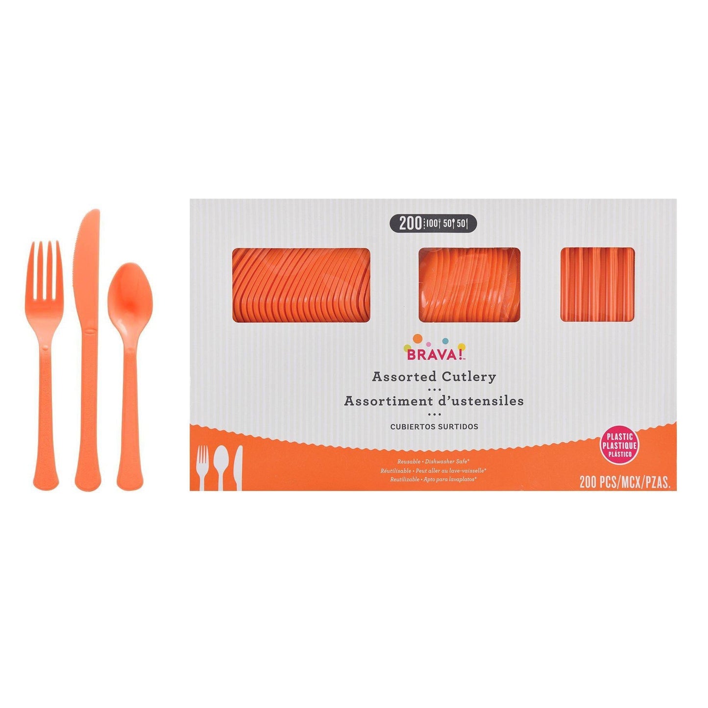 variant-Orange Plastic Cutlery Set for 50 Guests, 200ct-972174