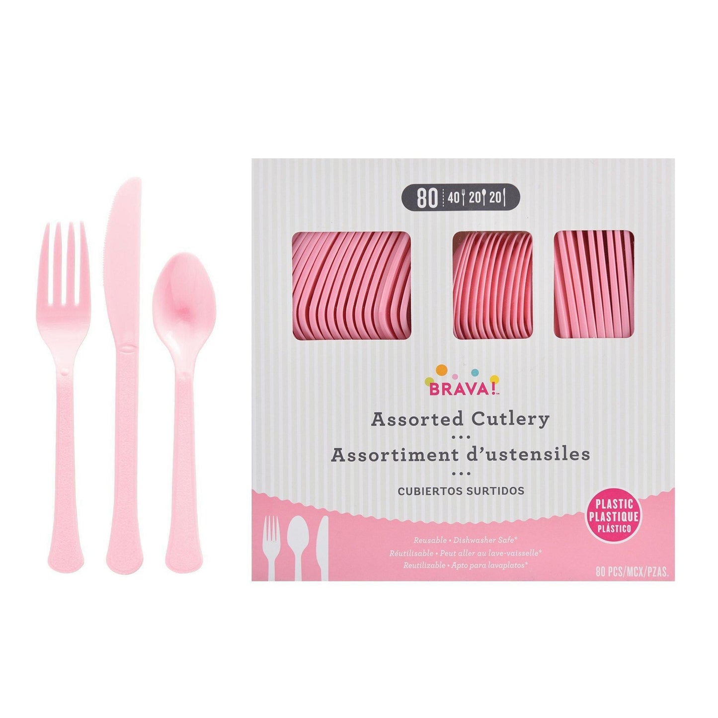 variant-Pink Plastic Cutlery Set for 20 Guests, 80ct-972164