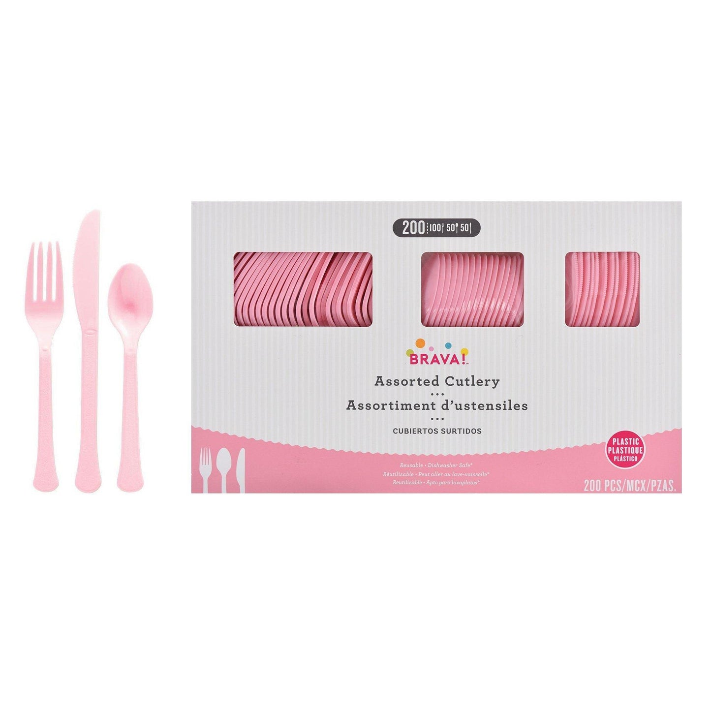 variant-Pink Plastic Cutlery Set for 50 Guests, 200ct-972181