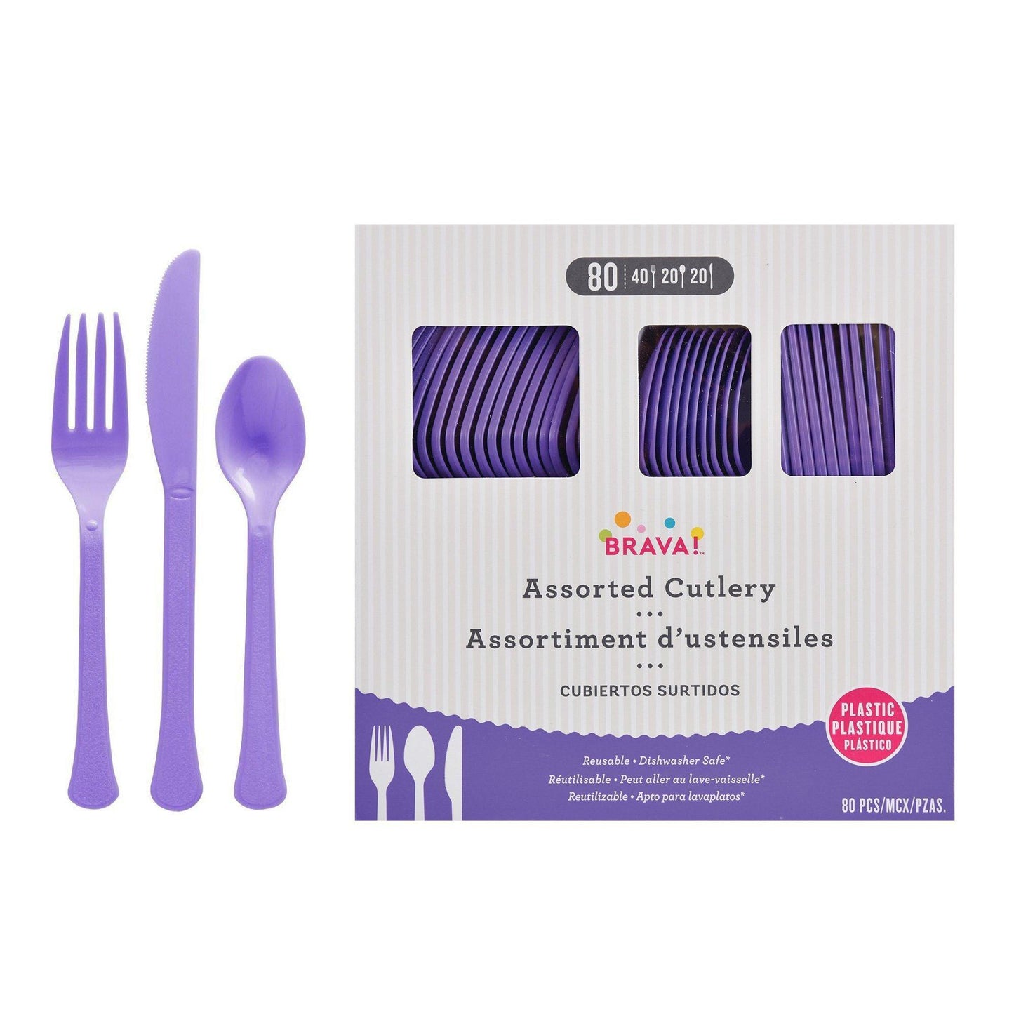 variant-Purple Plastic Cutlery Set for 20 Guests, 80ct-972163
