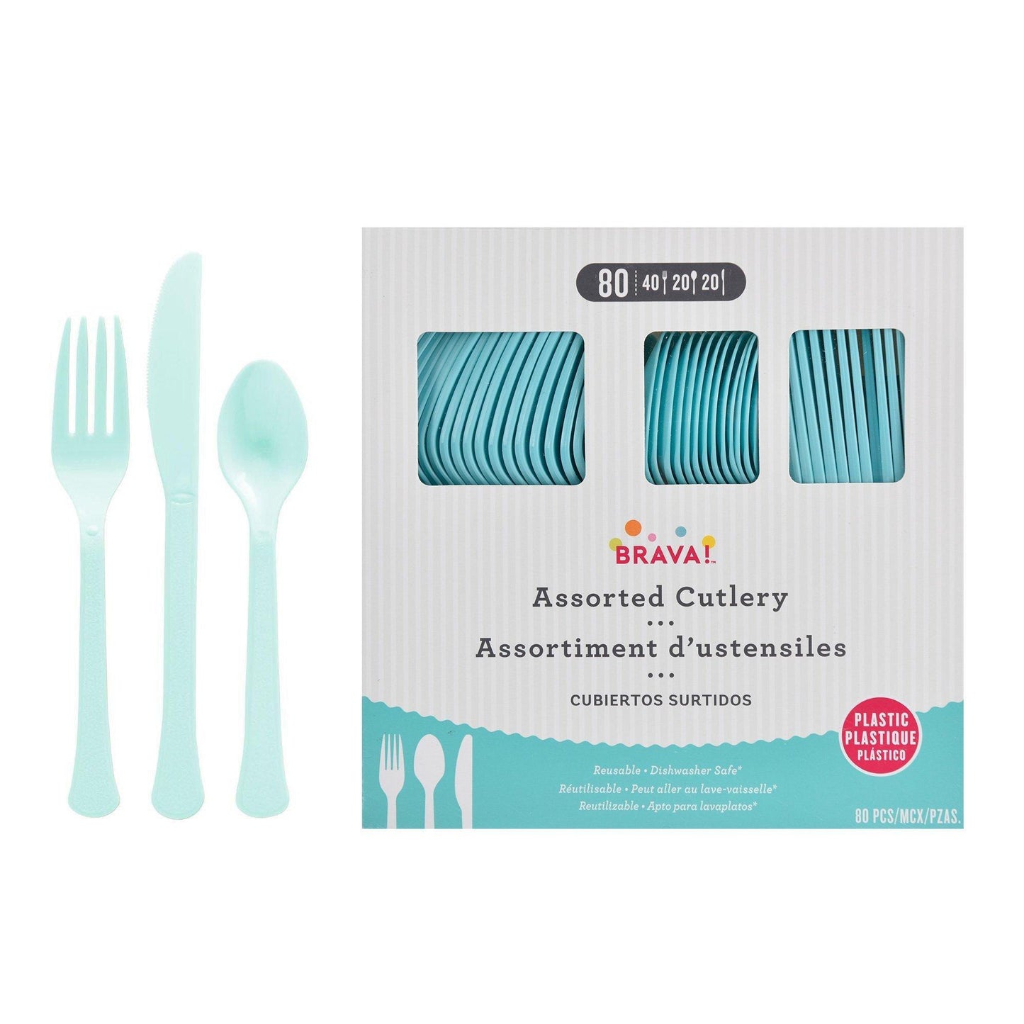 variant-Robin's Egg Blue Plastic Cutlery Set for 20 Guests, 80ct-972165