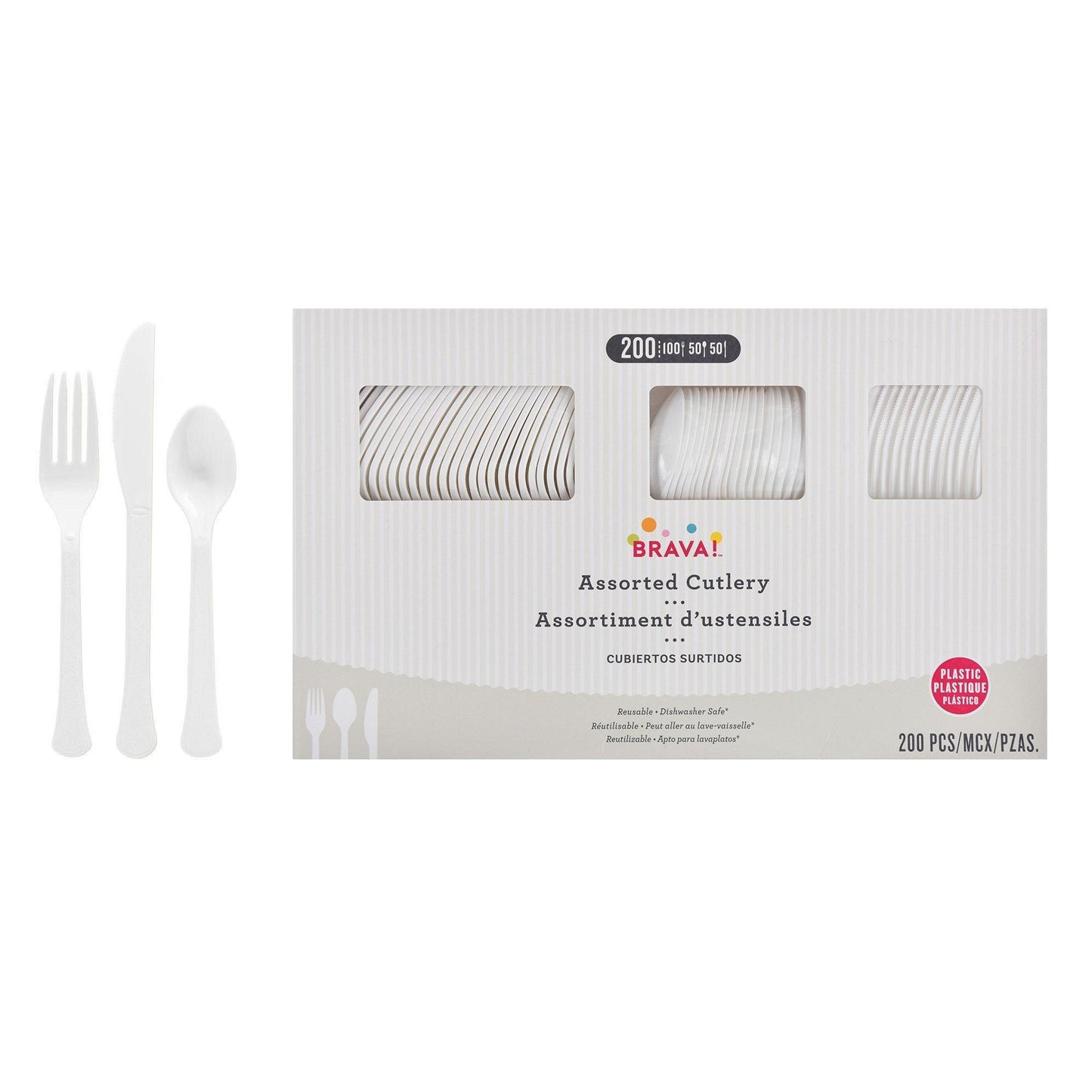 variant-White Plastic Cutlery Set for 50 Guests, 200ct-972175