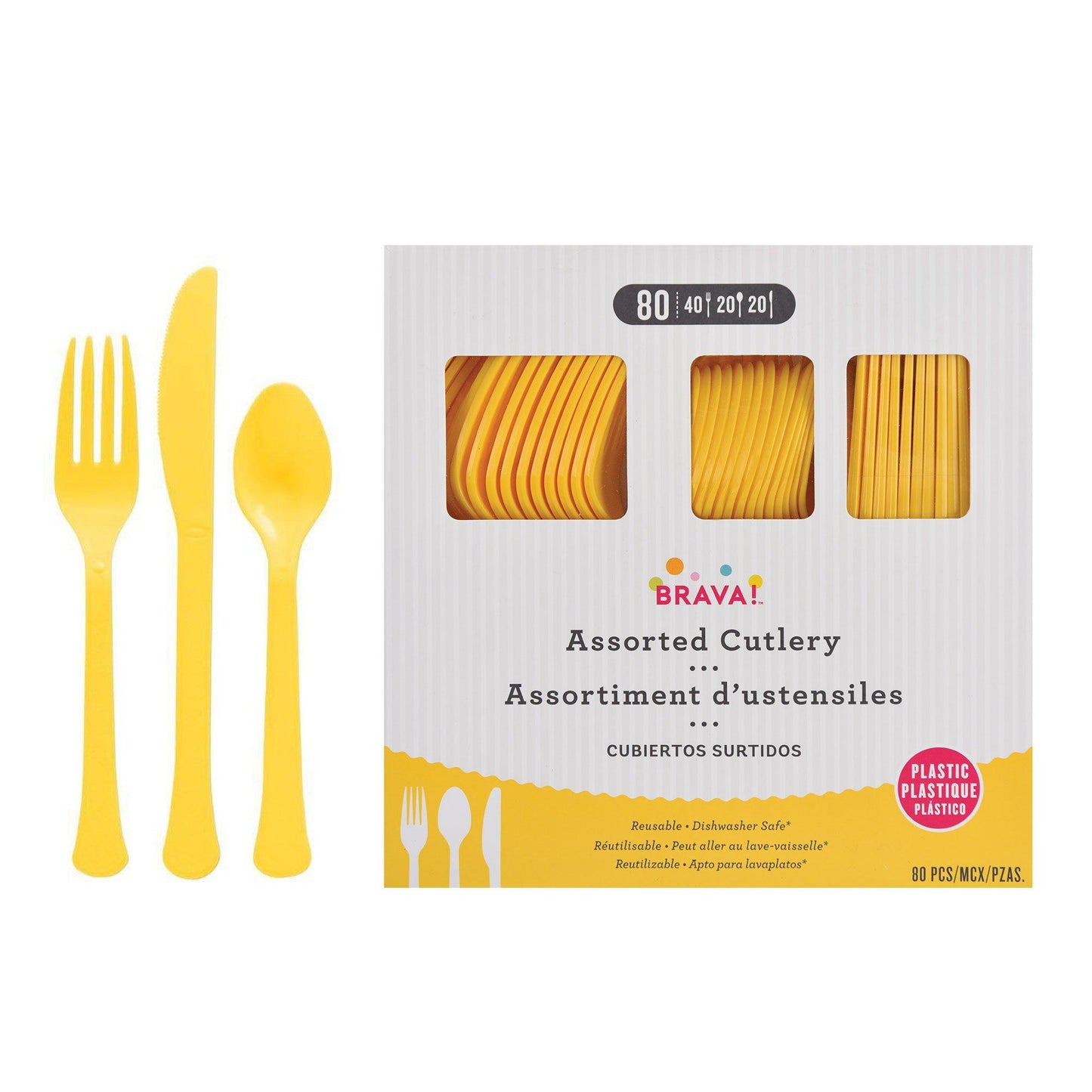 variant-Sunshine Yellow Plastic Cutlery Set for 20 Guests, 80ct-972159