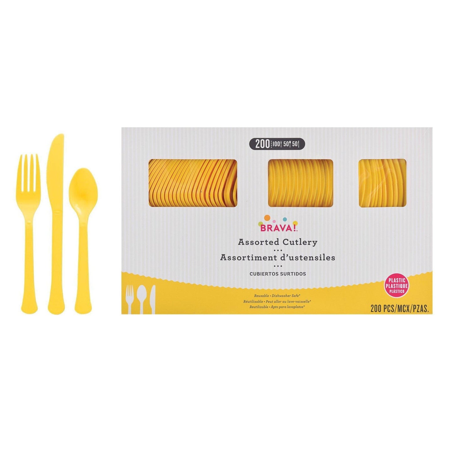 variant-Sunshine Yellow Plastic Cutlery Set for 50 Guests, 200ct-972176