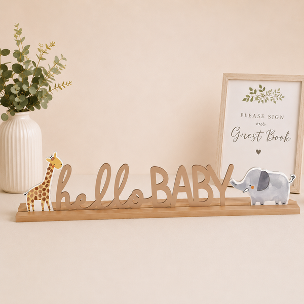 Hello baby！コラージュ素材ファブリックNo.61 Hello Baby Soft Jungle Baby Shower MDF Standing Sign, 21in x 5in