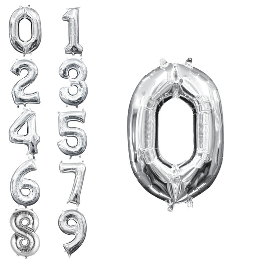 13in Air-Filled Silver Number (0-9) Balloons