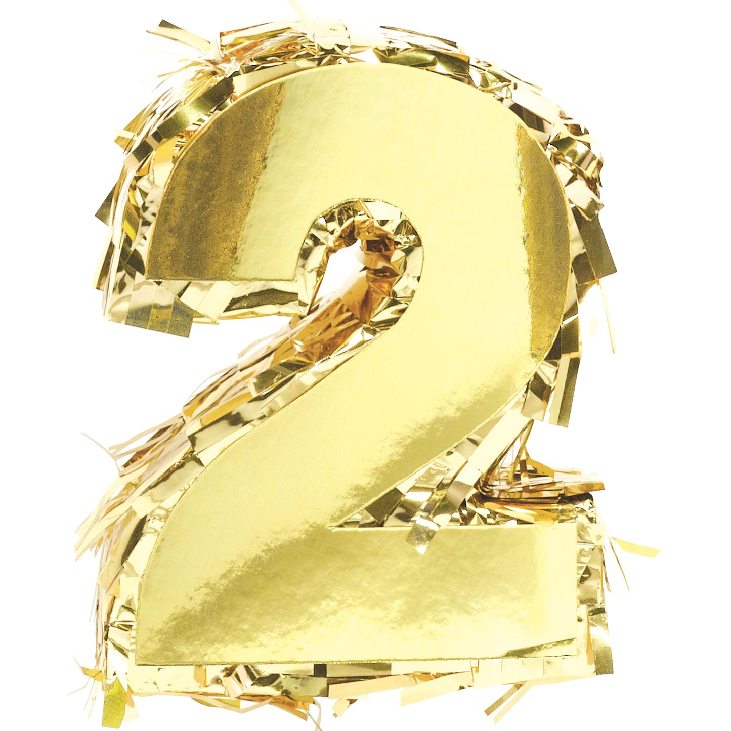 Gold foil number '2' on a white background