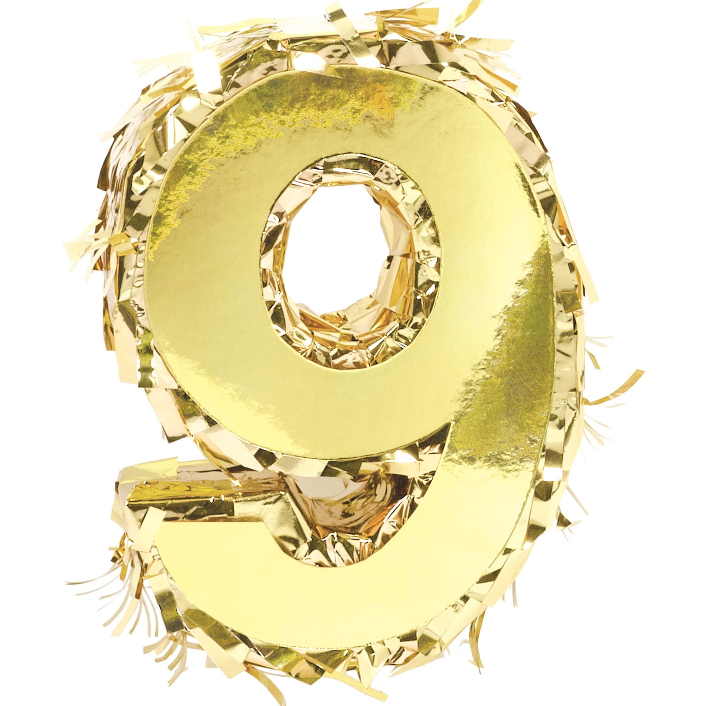 Gold number 9 foil balloon on a white background