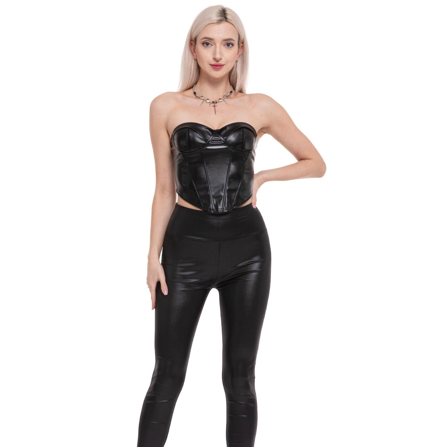 master-Adult Black Faux Leather Corset-P966967