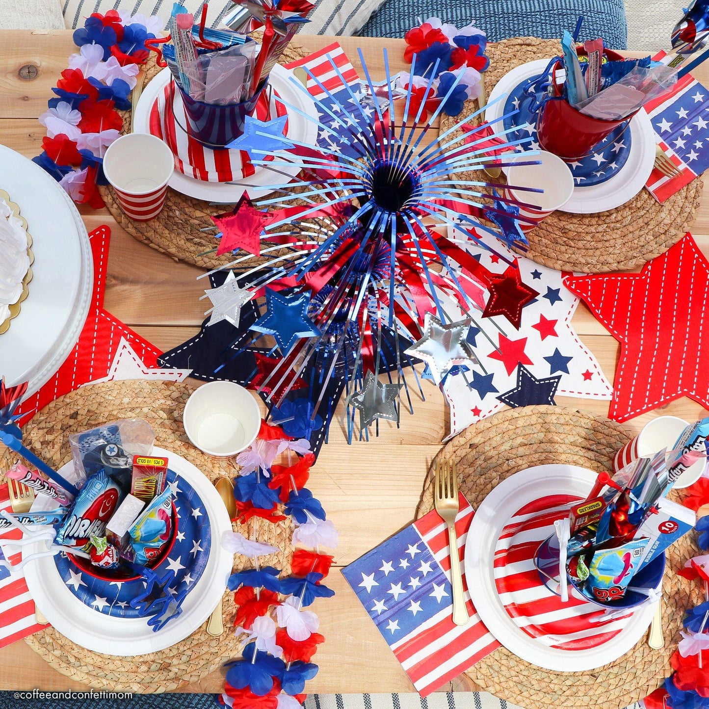 master-Red, White & Blue Fabric Flower Leis, 40in, 6ct-912080