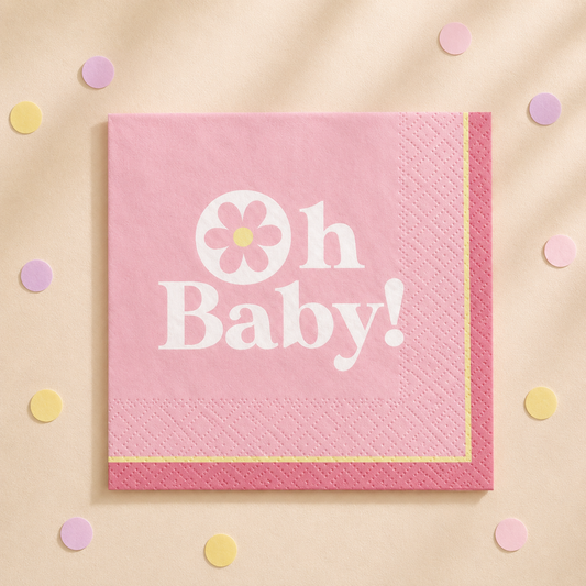 Pink Little Daisy Oh Baby Paper Beverage Napkins, 5in, 16ct